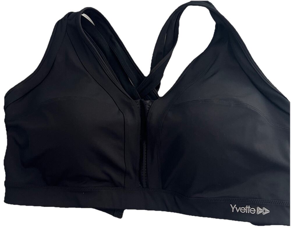 Yvette Sports Bra Womens 5XL+ Dark Grey Front Zip High Support Racerback Padded